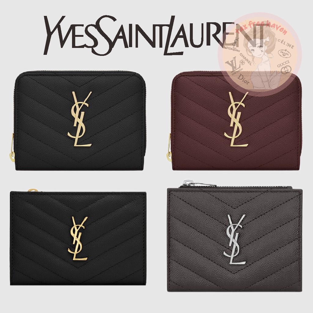 ราคาต่ำสุดของ Shopee 🔥 ของแท้ 100% 🎁YSL/Yves Saint Laurent ใหม่เอี่ยม MONOGRAM กระเป๋าสตางค์หนังสั้นแบบมีซิปสีแดงเข้ม