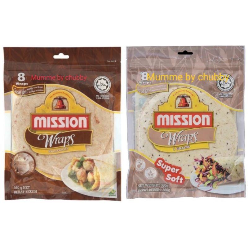 Mission Wraps Wholegrain 8 wraps แรพส์ โฮลเกรน ขนาด 360 กรัม