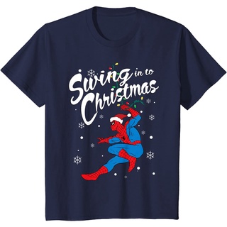 เสื้อยืดผ้าฝ้ายพรีเมี่ยม เสื้อยืด พิมพ์ลาย Marvel Spider-Man Swing In To Christmas