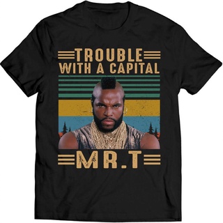 [S-5XL] เสื้อยืดคู่รัก พิมพ์ลาย Trouble with A Capital สไตล์วินเทจ