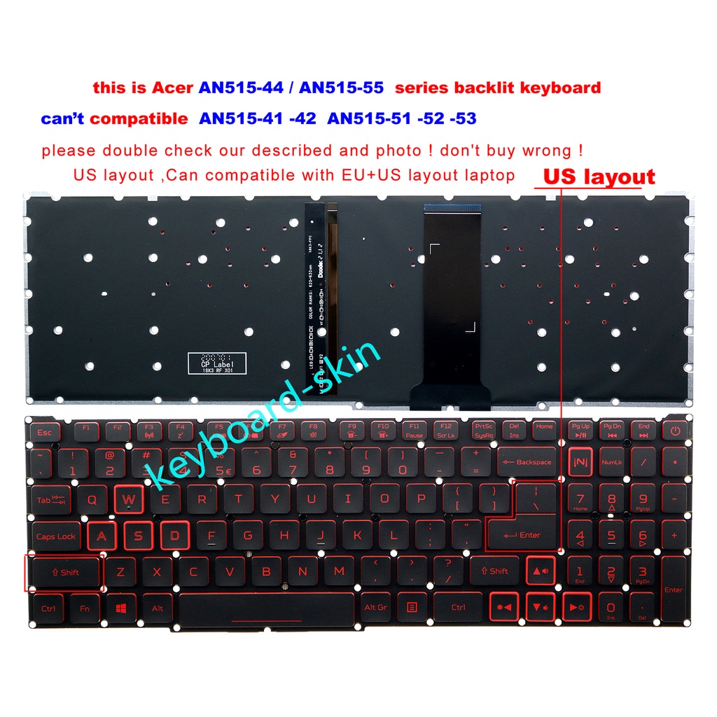 Backlit สีแดงแป้นพิมพ์ US ใหม่สําหรับ Acer Nitro 5 AN515-44 AN515-55 N20C1 AN515-55-73GS ไม่ได้สําหร