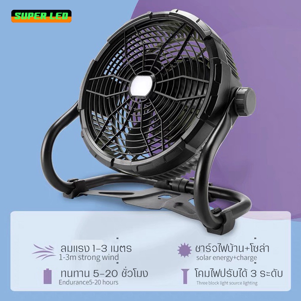 พัดลมไร้สาย พัดลมอเนกประสงค์ พร้อมไฟฉายLED 12นิ้ว มีเปอร์เซนต์บอกแบตเหลือ พัดลมตั้งแคมป์ ใช้ไร้สายได้ยาวนาน