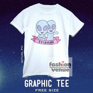 เสื้อยืดสีขาวผู้ชาย - FV กราฟิกทีเอเลี่ยนเพื่อน FUNNG เสื้อน่ารัก TUMBLR