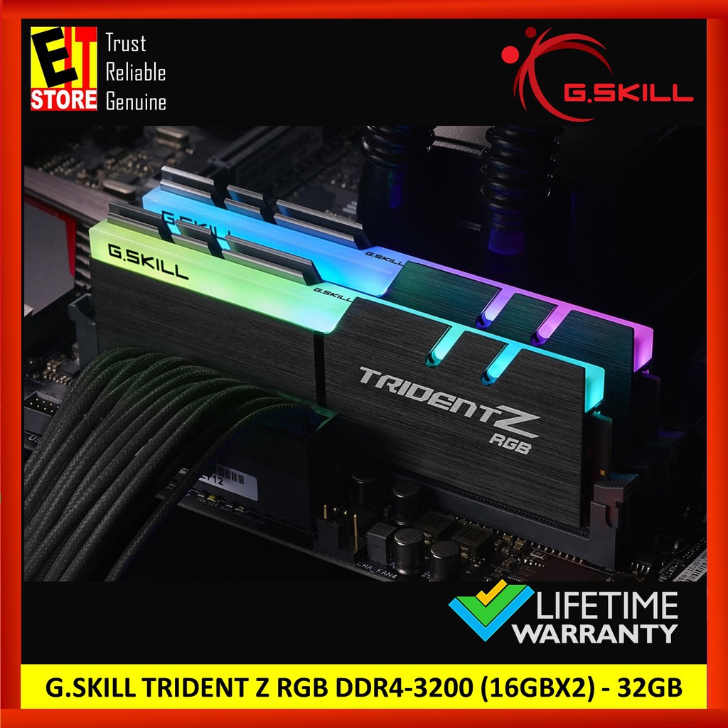 G.skill TRIDENT Z RGB 32GB (16GBx2) หน่วยความจํา DDR4 3200MHz F4-3200C16D-32GTZR
