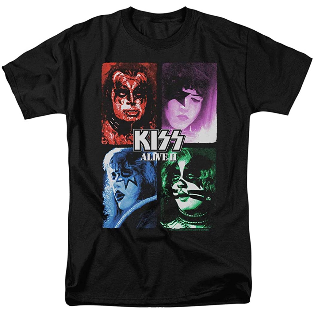 ถูกสุดๆเสื้อยืด ลายวงร็อค Kiss Alive II Gene Simmons พร้อมสติกเกอร์รหัสเต็ม