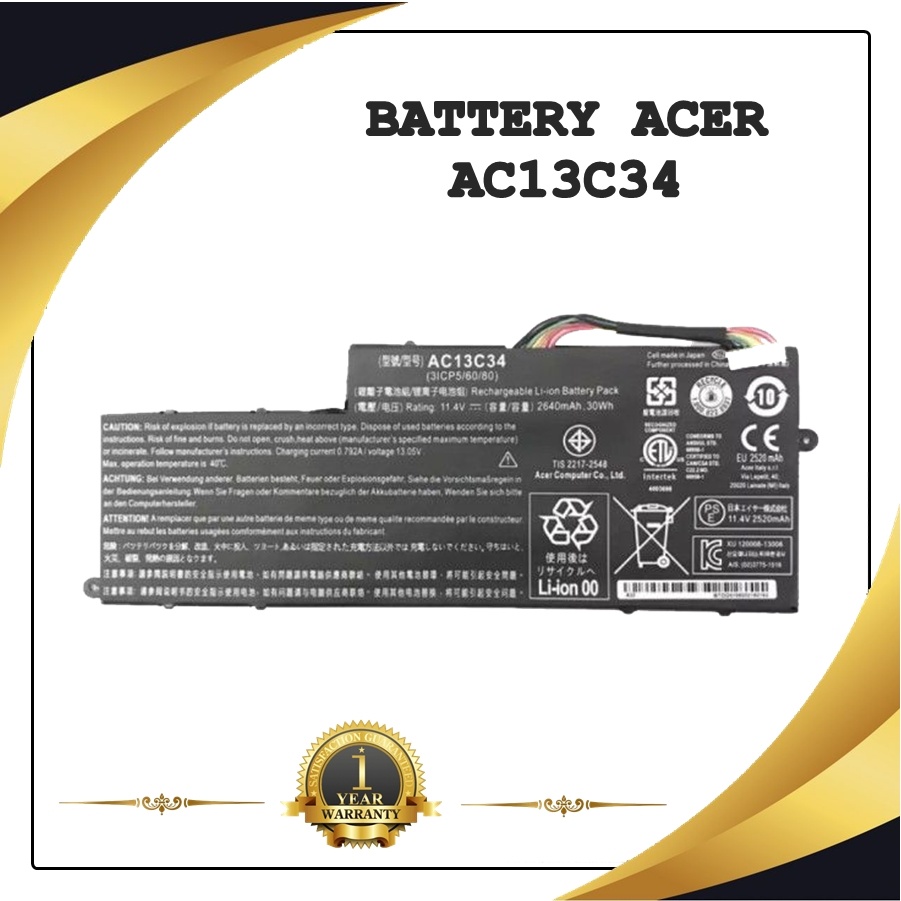BATTERY NOTEBOOK ACER AC13C34 แท้ สำหรับ E-11 E3-111 E3-112 ES1-111 V3-111 V3-111P V3-112 / แบตเตอรี่โน๊ตบุ๊คเอเซอร์