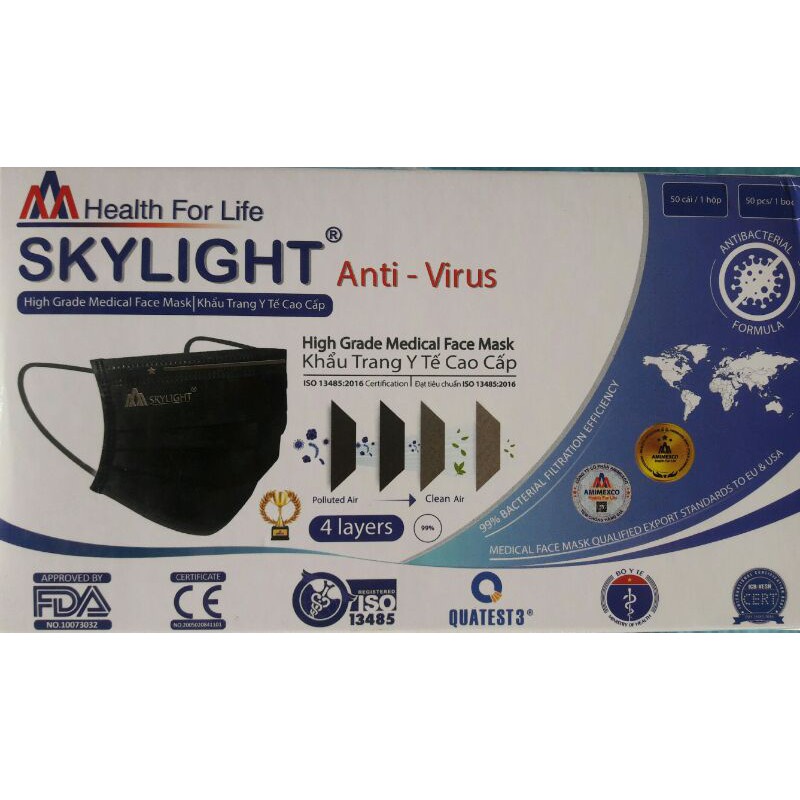 ♠♠Skylight หน้ากากอนามัย Anti -Virus ผ้าปิดจมูกสีดำ ♠♠ แบรนด์คุณภาพ 4 ชั้น มีกรองทางการแพทย์ Anti -Virus