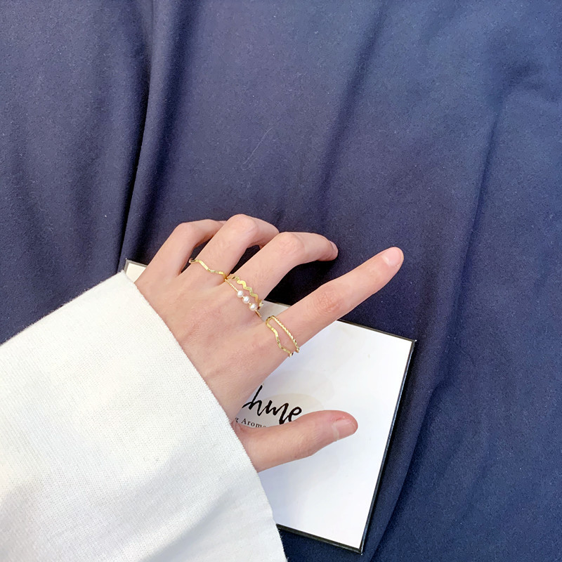 (MHANG) 5PCS/แหวนโลหะผสม สีเงิน ประดับไข่มุก แฟชั่น สําหรับผู้หญิง - รูปที่ 5