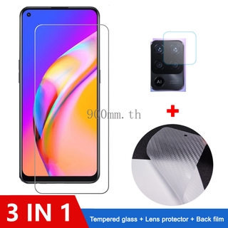 3-in-1 ฟิล์มกระจก OPPO A94 5G กระจกนิรภัย OPPO A15S A94 5G A15 A93 A53 A92 5G 4G OPPO Reno 5 4 4Z ป้องกันหน้าจอ ฟิล์มกระจกกันเลนส์กล้อง &amp; ฟิล์มหลัง