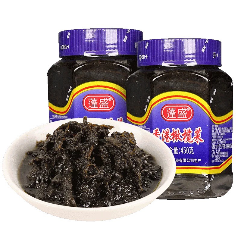 ผักดองมะกอก กั่นหลั่นช่าย  ( 蓬盛橄榄菜 ) เกรดนำเข้า เค็ม เปรี้ยว มัน กลมกล่อมกำลังดี  หลายรส ขนาด180,230,450g.