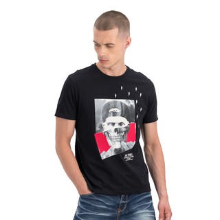 เสื้อยืดใหม่DAVIE JONES เสื้อยืดพิมพ์ลาย สีดำ Graphic Print T-Shirt in black TB0165BKขนาดเต็มS-3XL