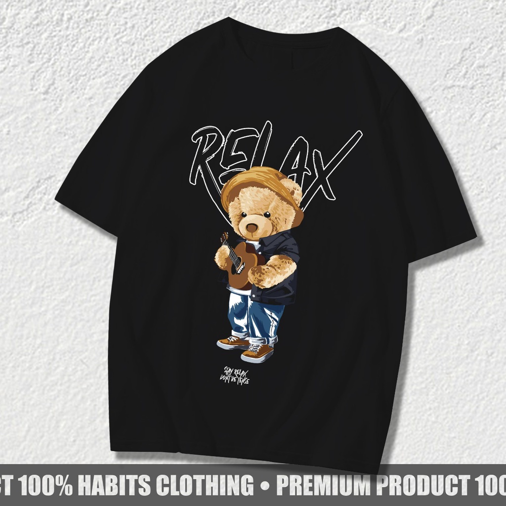 Newsfashion - เสื้อยืด พิมพ์ลาย Distro BEAR Guitar RELAX สีดํา สําหรับผู้ชาย HC047