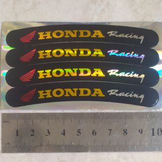 4ชิ้น สติ๊กเกอร์ฟรอยสะท้อนแสง รุ้ง สติ๊กเกอร์ติดวงล้อ กว้าง1cm. ยาว10cm. Honda Racing