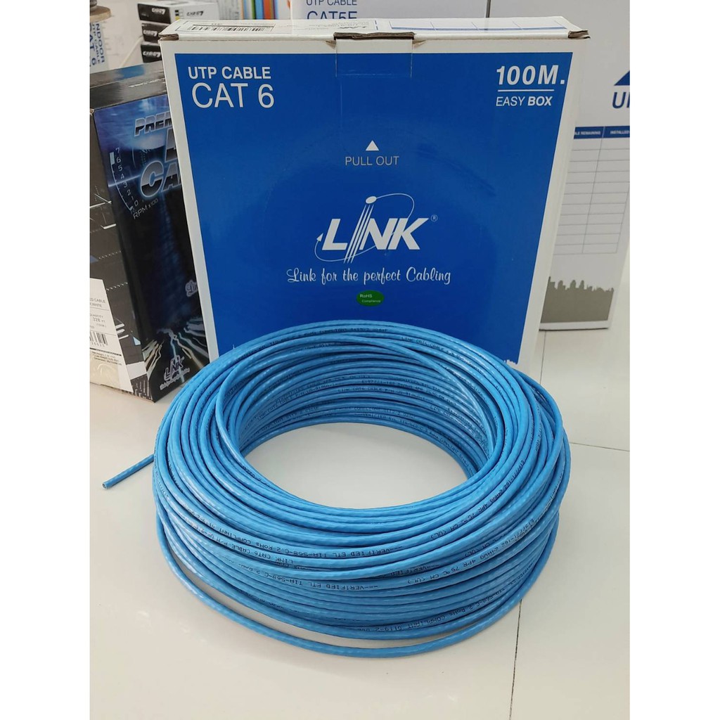 [ลด15% โค้ดGMQC296] สาย LAN CXT6 100 เมตร สีฟ้า LINK : US-9106-1 เป็นสายเดินภายในอาคาร เส้นใหญ่สายหน