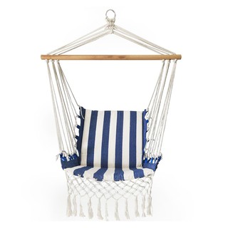 [พร้อมส่ง] 1-SEAT HANGING HAMMOCK CHAIR SPRING PATIO UNWIND WHITE/BLUE ชิงช้า 1 ที่นั่ง สีขาว/น้ำเงิน ของตกแต่งสวน