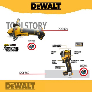 DeWALT DCG409 + DCF850 (เครื่องเจียร ไร้สาย และ สว่านไขควงกระแทก) -เฉพราะเครื่องเปล่า