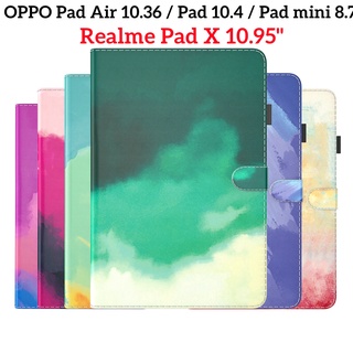 เคสแท็บเล็ตหนัง PU ลายสีน้ํา พร้อมขาตั้งแม่เหล็ก สําหรับ OPPO Pad Air 10.36 นิ้ว Realme Pad X 10.95 นิ้ว 2022 Pad 10.4 mini 8.7 2022