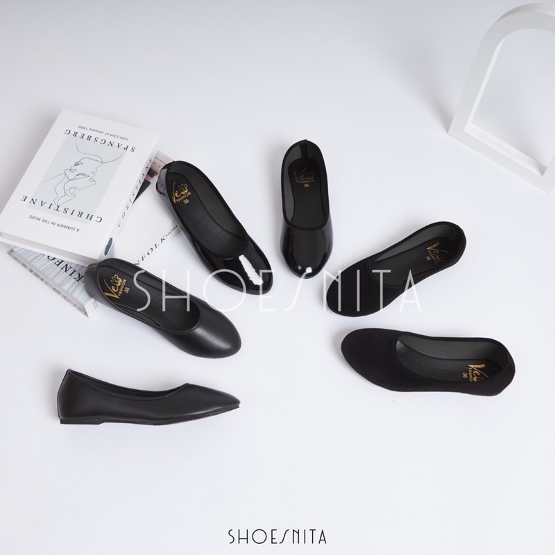 รองเท้าคัชชู ไซส์ใหญ่ 36-44 รองเท้าคัทชู ผู้หญิง สีดำ SHOESNITA