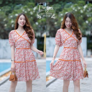 Dress เดรสแขนตุ๊กตา คอVแต่งเทปหน้าหลัง งานเทปแต่งกุ้นขอบสวย ใส่ไปเที่ยว