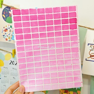 สติ๊กเกอร์สี่เหลี่ยม เนื้อกระดาษ  ไล่สีชมพูอ่อนเข้ม ไดคัทแล้ว ไม่กันน้ำ