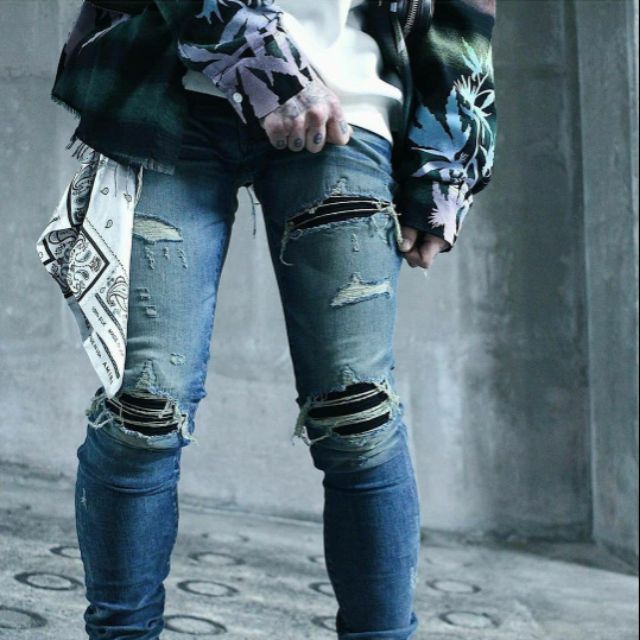 AMIRI MX1 SUEDE PATCHED DENIM JEANS