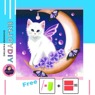 ครอสติสคริสตัล 5d diy diamond painting แบบเม็ด ลาย แมวพระจันทร์ ติดเต็ม เม็ดกลม Enjoy DIY พร้อมส่งจากไทย