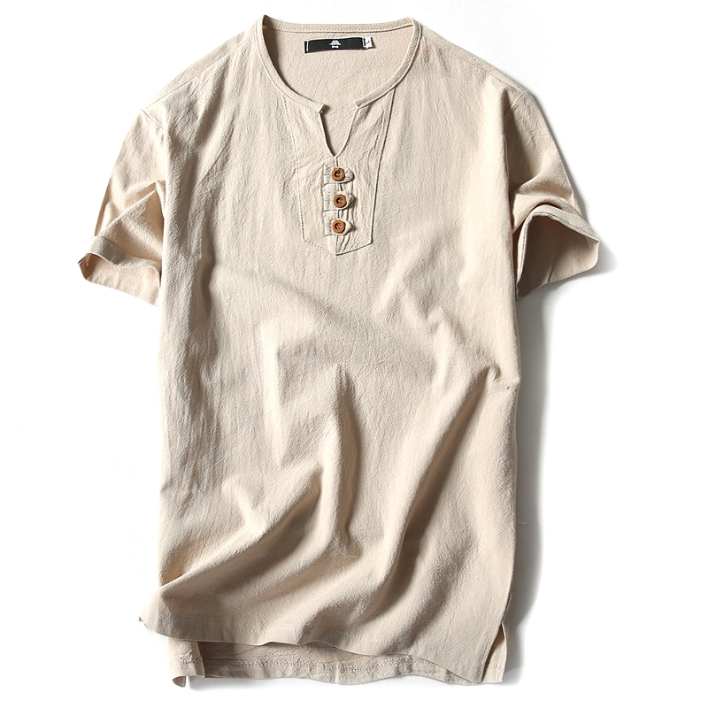 ฤดูร้อน ผู้ชาย เสื้อยืดพิมพ์ลายคอวี แบรนด์ที เสื้อผ้าฝ้าย 男T