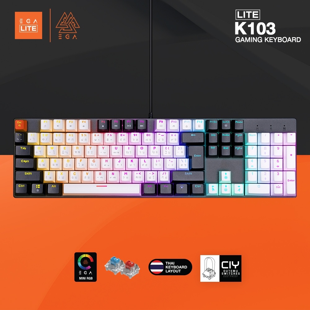 คีย์บอร์ด EGA K103 Lite Gaming Keyboard Mechanical Switch คีย์บอร์ดแมคคานิคอล คีย์บอร์ดเกมมิ่ง ไฟ RGB ประกันศูนย์ 1 ปี