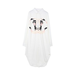 ALEXANDER MCQUEEN เดรส/เสื้อเชิ้ตตัวยาว สีขาวครีม ลาย CoCo Chanel