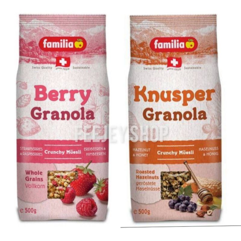 familia🍎 Berry Granola 🍓🍒Knusper Granola 🫐🍯แฟมิเลียเบอร์รีกลาโนล่า🍓แฟมิเลียนุสเปอร์กลาโนล่า500กรัม ธ