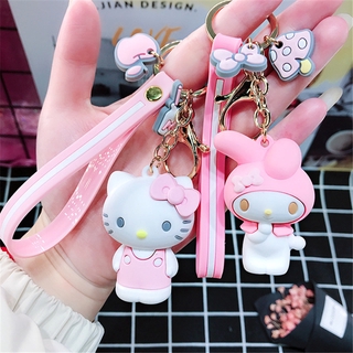 Sanrio Keychain Kitty Melody Keroppi Badtz Pom Pom Purin Chinnamoroll Kuromi Key chain Key Rings for Women Bag Decor Pendant Trinket