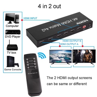 4k HDMI Matrix 4X2 สวิตช์แยก แปลงวิดีโอ 4 In 2 Out จอแสดงผลคู่ SPDIF เครื่องดูดเสียง สําหรับ PS3 PS4 DVD กล้อง PC เป็นทีวี