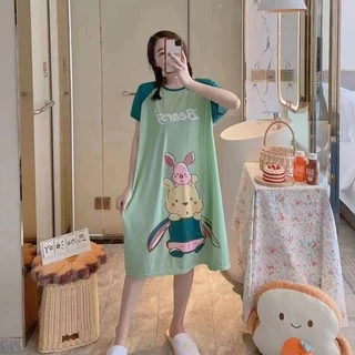 0800 พร้อมส่ง!! ชุดนอนกระโปรงโอเวอร์ไซส์ ชุดนอนแฟชั่นเกาหลี ชุดนอนกระโปรงแขนสั่น หนานุ่ม