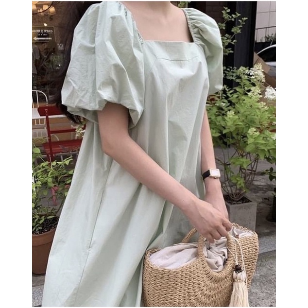 Square neck dress green ชุดเดรสมินิมอล design by korea