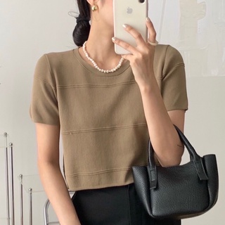 ✨Sakura.official✨8903/JV#เสื้อแฟชั่นลายทางเเละสีพื้นสไตล์เกาหลี#เสื้อไหมพรมคอกลมแขนสั้น