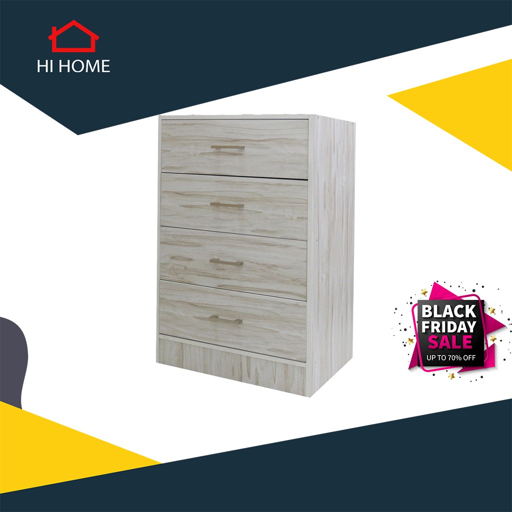 Hihome ส่งไว สินค้ารับประกัน ตู้ลิ้นชักไม้ 4 ชั้น รุ่น D60489 MONEY สีไวท์โอ๊ค [สินค้าไม่รวมประกอบ] 
