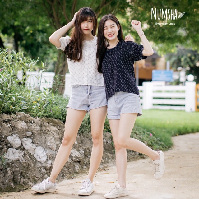 Numsha Brand Cutie chiffon top จุดจีบอกจีบคอ / NB19091