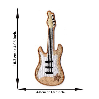 ตัดรีด ตัวรีดติดเสื้อ อาร์มปัก ติดเสื้อปัก ปักเสื้อ DIYลาย กีต้าสีน้ำตาลมีดาว