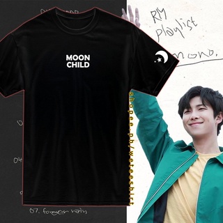 เสื้อยืดผ้าฝ้าย KPOP Bangtan Kim Namjoon Moon Child T-Shirt Outfit / RM Playlist Mono / Army Merch Shirt - WITH MOON