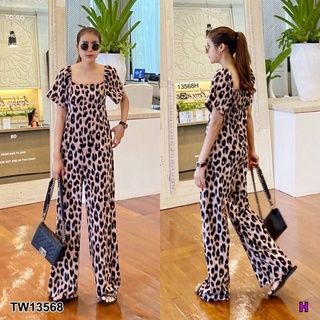 TW13568 Jumpsuit จั๊มสูทขายาว คอเหลี่ยม แขนสั้น มีกระเป๋าสองข้าง ซิปหลังด้วยจ้า เนื้อผ้า 100D ใส่สบายไม่ร้อน รีดง่าย