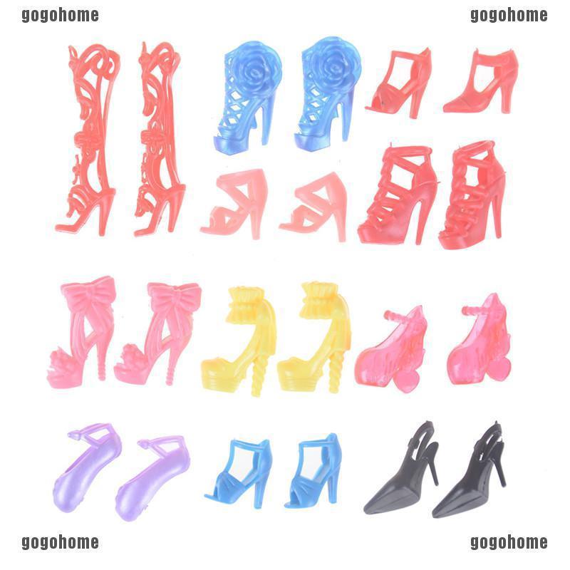 Gg❀รองเท้าส้นสูง สุ่มสี สําหรับตุ๊กตา 12 คู่