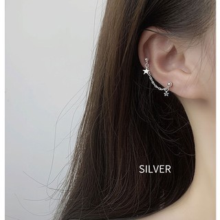 (silver 925)ต่างหูเงินแท้ หมุดห้อยโซ่ ใส่ 2 จุดเจาะ (ราคา 1 คู่)