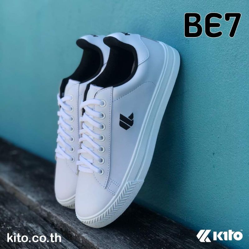 Kito รองเท้าผ้าใบ กีโต้ หนังสีขาวล้วน ดำล้วน นิ่ม ทรงสวย ใส่สบาย เบอร์36-44 BE7