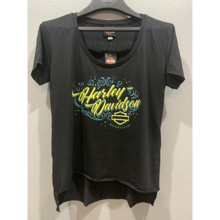 เสื้อยืด OLP Harley-Davidson ผู้หญิงแขนสั้นสีดำ ลิขสิทธิ์แท้ 100% (40290343)