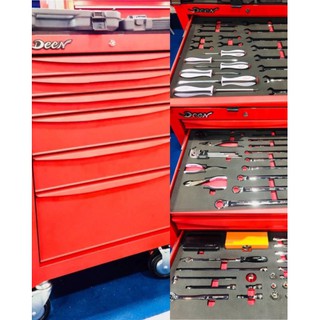 DEEN NO.GSDMN0061R Gear Set Deen Mechanic W/T 136pcs. 6 Drawers Cabinets (Matt Red)