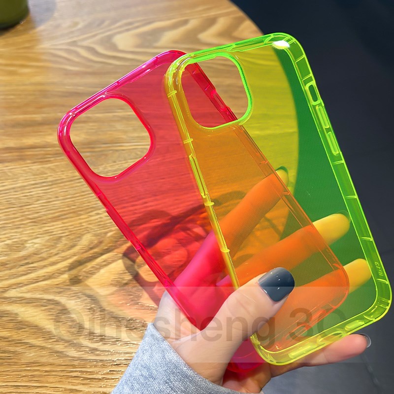 Apple iPhone 14 13 12 11 X XS XR 7 8 Pro Max Mini เคสโทรศัพท์ เรืองแสง โปร่งใส เคสนิ่ม ถุงลมนิรภัย เคสป้องกัน