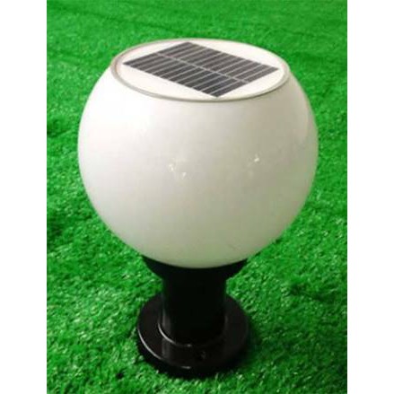 🔥รุ่นขายดี !  2 IN 1 โคมไฟหัวเสาโซลาเซลล์ทรงกลม ขนาด 26 CM. เเสง warmเเละ warm white ในโคมเดียว