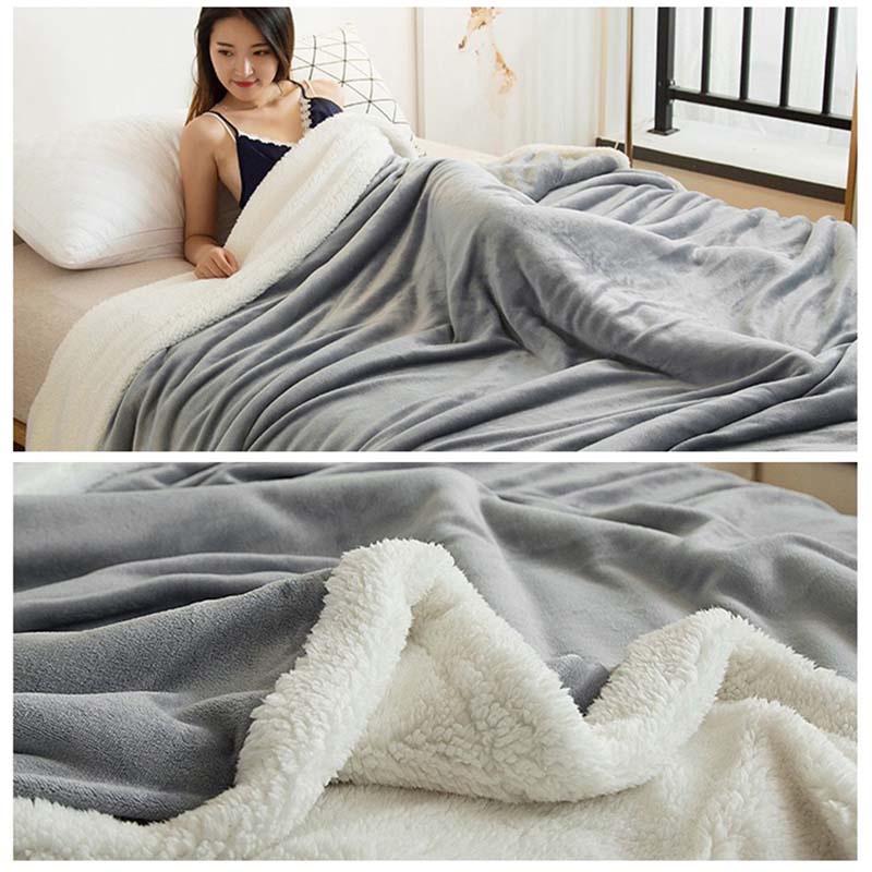 พรมขนสัตว์Double Thicken Lamb Cashmere Blanket For Bed Sofa Winter Warm