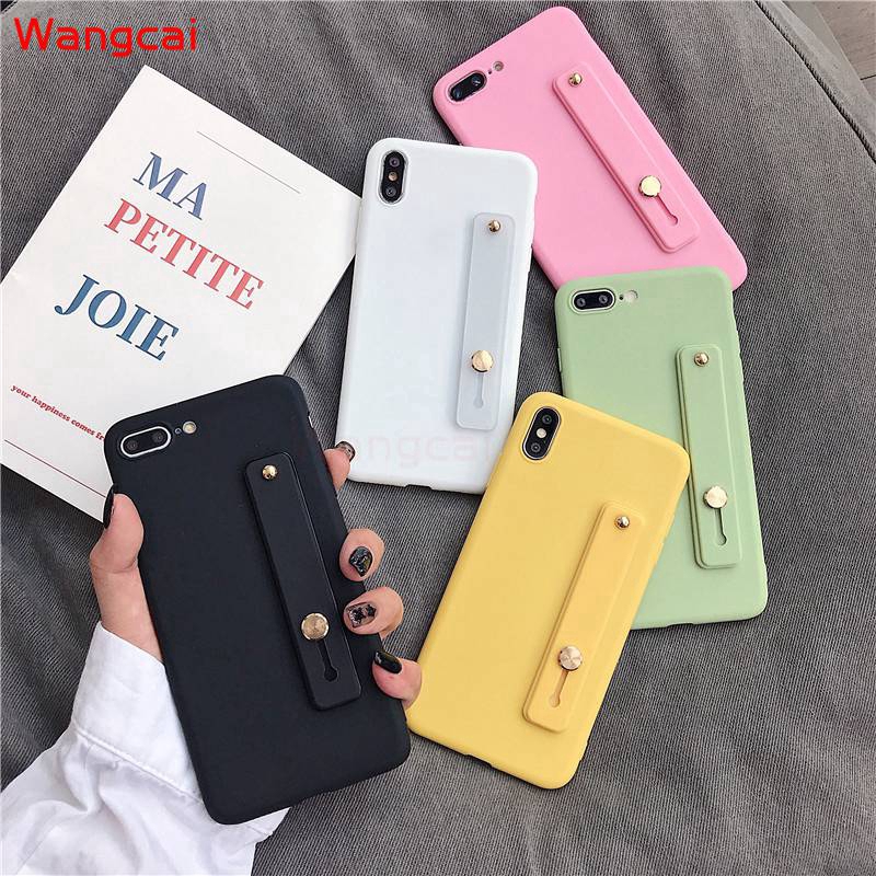 Xiaomi Mi Note 3 Pocophone F1 Mi 8 Pro Phone Case Candy Color Bracket Wrist Strap Holder Cute Soft Case Cover