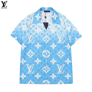 Fashion LOU เสื้อเชิ้ตลําลอง คอปก แขนสั้น พิมพ์ลาย กระดุมแถวเดียว สําหรับผู้ชาย และผู้หญิง